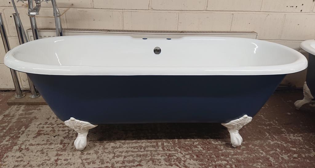 <p>Cast Iron Double end Bath painted in Farrow and Ball Siffkey Blue</p><p>1700 long 750 wide 580 high</p>